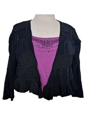 Vintage Cropped Shrug Bolero 3/4 sleeve Joseph A Qu'est-Ce Que C'est Silk? Large